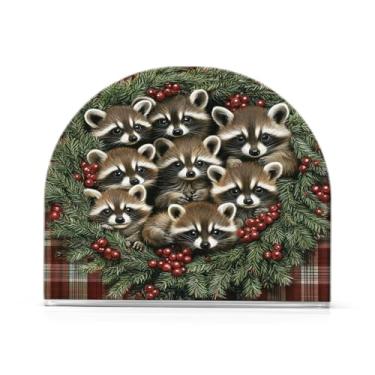 Imagem de Qilmy Porta-guardanapos de guirlanda de Natal de guaxinim bonito para mesas, porta-guardanapos de papel de placa acrílica elegante, dispensador de papel de seda independente moderno para sala de