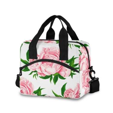 Imagem de Burbuja Lancheira térmica rosa peônias para mulheres e homens, lancheira portátil com alça de ombro removível, lancheira para viagem, piquenique, escritório, trabalho