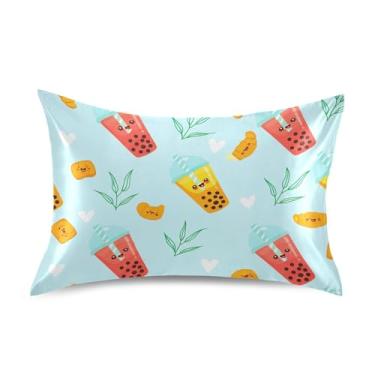 Imagem de Lindas fronhas de cetim azul com bolhas de desenho animado fofo king queen padrão chinelos capa de cama personalizada tamanho queen 76,2 cm x 50,8 cm