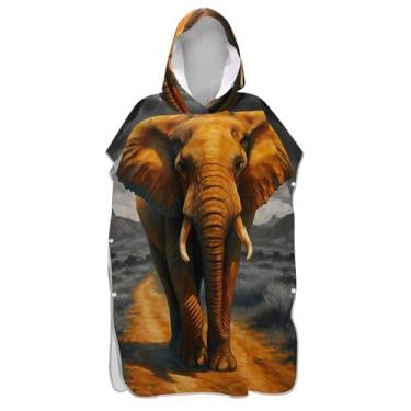 Imagem de Poncho de surfe trocador de roupão adulto com capuz toalha de banho plus size ponchos de praia para homens majestoso elefante estética