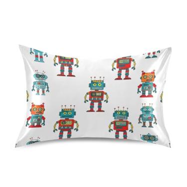 Imagem de Fronhas de travesseiro floral colorido desenho animado robôs branco cetim padrão queen king fronha refrescante para cama de casa sofá queen tamanho 76,2 cm x 50,8 cm