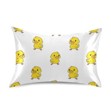 Imagem de Fronhas de travesseiro floral fofo amarelo patos king queen padrão fronhas cetim refrescante cama fronha personalizada tamanho king size 101,6 cm x 50,8 cm
