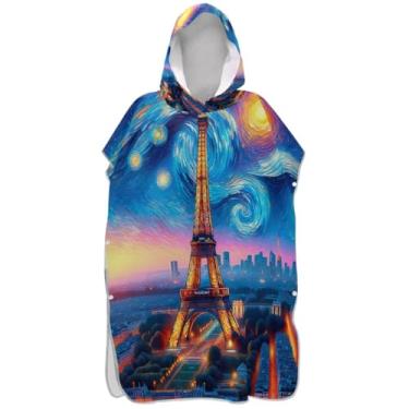 Imagem de Joisal Poncho de surfe plus size para adultos trocador de roupa de praia com capuz toalha floral torre de Paris noite estrelada ponchos de praia para homens