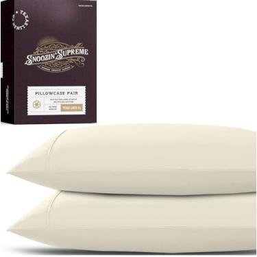 Imagem de TEXAS LINEN CO. Capas de travesseiro 100% algodão egípcio king size conjunto de 2 – Capas de travesseiro de cetim de 2000 fios de trama marfim luxuosas, macias e sedosas, respiráveis e refrescantes