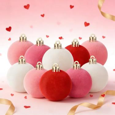 Imagem de 8 peças de enfeites de bola de veludo para pendurar no dia dos namorados – bolas de plástico decorativas rosa/vermelho/branco, perfeitas para festa de dia dos namorados e decoração de árvore