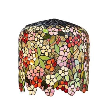 Imagem de Abajur de reposição estilo Tiffany de 35,5 cm com tampa, cúpula cilíndrica de vitral para luminárias de mesa, de leitura e de chão, com estampa floral.