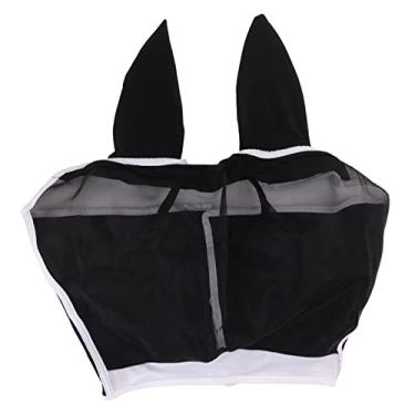 Imagem de Alomejor Máscara de Mosca de Cavalo, Proteção UV de Malha Respirável Elástica Com Cobertura de Orelhas, para Proteção Facial de Cavalo (G 47x38x27cm / 18,5x14,96x10,63 pol.)
