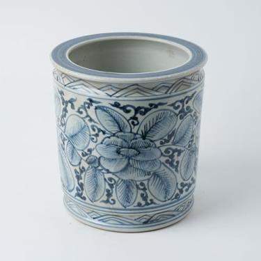 Imagem de Porta-canetas de porcelana antigo pintado à mão para flores e pássaros, plantador de cerâmica estilo antigo, vaso grande de 24 cm, vaso de plantas de porcelana azul e branco (azul claro)