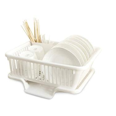 Imagem de Escorredor de pratos conjunto de 2 peças escorredor de pratos escorredor de pratos de plástico com placa de drenagem e suporte de escorredor de pratos de utensílios (cor: verde) (branco)