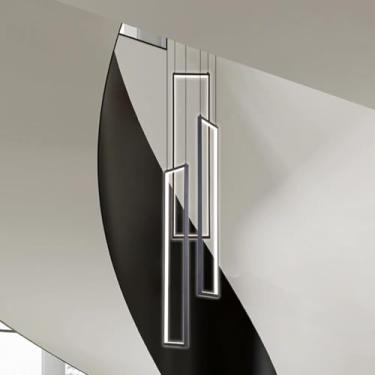 Imagem de Lustre LED grande para escada, luminária moderna para decoração de interiores, iluminação de teto para hotel, restaurante, bar, café, pé direito alto, luminária pendente dimerizável com cont