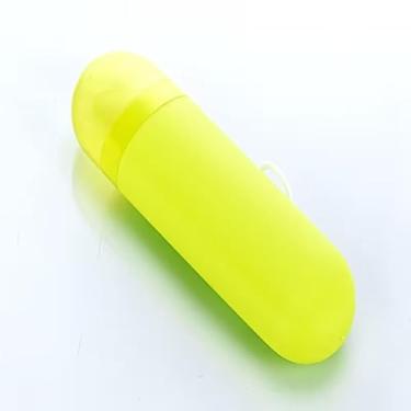 Imagem de Estojo de viagem para escova de dentes com cápsula de suporte de pasta de dente, suporte de escova de dentes portátil para viagem, armazenamento em casa e acampamento, amarelo