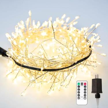 Imagem de RESNICE Cordão de luzes LED para fogos de artifício, 300 LEDs, branco quente, plugue em fio de cobre para uso externo/interno, com controle remoto para quarto, árvore de Natal, planta, jardim, pátio