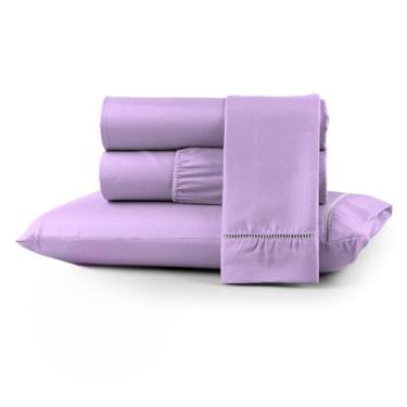 Imagem de Jogo de Cama Macio 400 Fios Versátil para Camas de Casal e Solteiro, Fixação Segura com Elástico(LILÁS,KING)