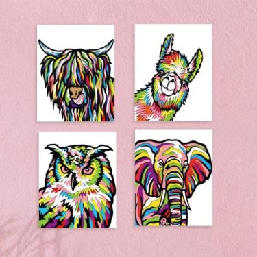 Imagem de 4 peças de arte de parede de animais estilo graffiti, sem moldura, pintura de animal colorida, arte de pôster para paredes, decoração de parede colorida e elegante, impressões modernas para meninos