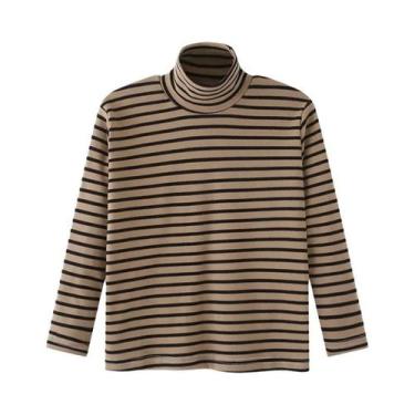 Imagem de Camiseta De Manga Longa Com Gola Alta Listrada Para Crianças, Top Casu