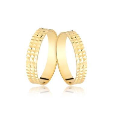 Imagem de Par DE AliançaS 4mm TRABALHADAS Ouro 10k Maciço amarelo MJ5 - MAEHLER 