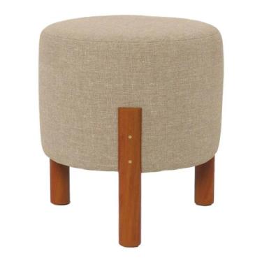 Imagem de Puff Sala e Quarto Linho Redondo Apolo - Banquinho com Pés Madeira Mac