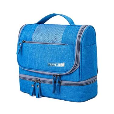 Imagem de Saco Higiênico, kit organizador de viagem com gancho e bolsa plástica Dop para homem ou mulher (Azul)