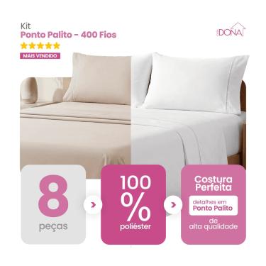 Imagem de Kit 2 Jogos de Lençol Casal/King 4 Peças 400 Fios Ponto Palito Toque Macio Premium Casa Dona