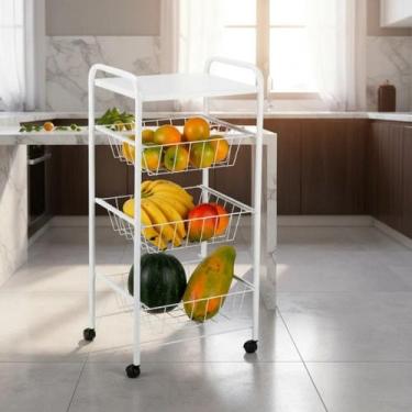 Imagem de Fruteira de chão tripla metal com rodas e tampo branca - LIDER, FRUTEI
