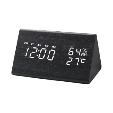 Imagem de Despertador De Madeira Para Cabeceira Com Display LED, Carregador USB 