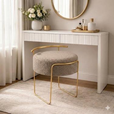 Imagem de Puff Theo Redondo Base Dourada Bouclé Decorativo para Sala de Estar Co