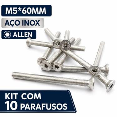 Imagem de Kit 10 parafusos m5 60mm para chave allen aço inox qualidade - CJFIX
