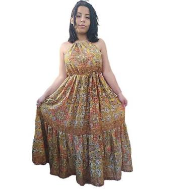 Imagem de Vestido Indiano Seda Longo Estampado Boho Babados 2767 - Show store, D