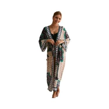 Imagem de Kimono Colorido Para Mulheres, Saída De Praia, Robe Longo Para Piscina