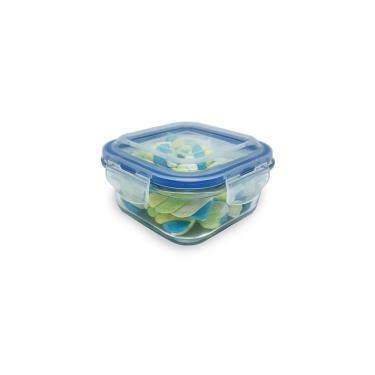 Imagem de Pote De Vidro Quadrado De 520 Ml Com Tampa Transparente E Anel Colorido - Oikos