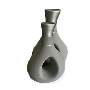 Imagem de Jogo De Vasos Em Ceramica Enfeite Decorativo Mesa Sala Cinza
