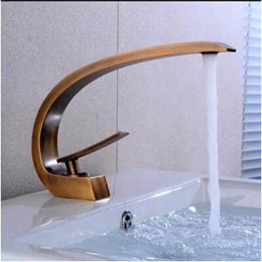 Imagem de Torneira de lavatório torneira misturadora de banheiro preto/ouro torneira de lavatório de alça única torneira de cachoeira quente e fria, antiguidade, china