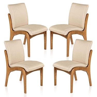 Imagem de Kit 4 Cadeiras de Jantar Estofada Lisboa 90 x 52 Cm Madeira Maciça Imbuia Linho Bege M58 - RMI