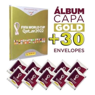 Imagem de Kit Copa Do Mundo 2022: Álbum Capa Dura Gold Dourado + 30 Envelopes -