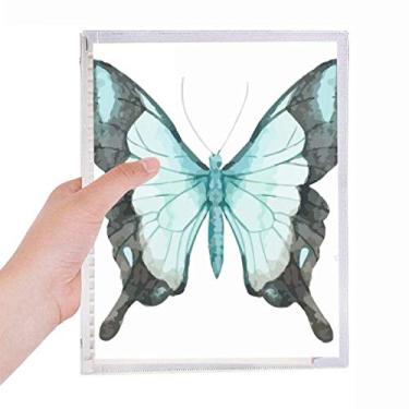 Imagem de Caderno com borboleta com asas azuis, folhas soltas, recarregável, diário de papelaria