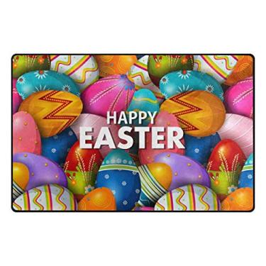 Imagem de Top Carpenter Tapete de área colorido pintado de ovo Happy Easter Capacho para piso de madeira de entrada sala de estar quarto 7,7 cm x 1,8 m (78,7 x 50,8 cm)