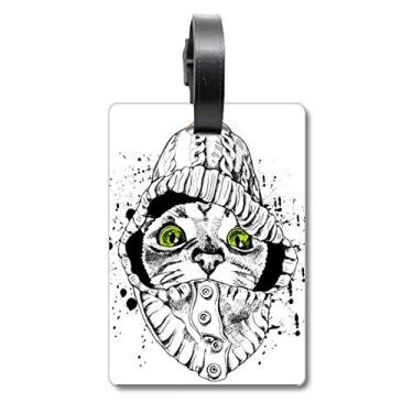 Imagem de Suéter branco com cabeça de gato para proteger animais amantes de animais de estimação, etiqueta para bagagem, etiqueta para cartão de identificação