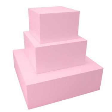 Imagem de Trio De Caixa Quadrada P/ Bolo Fake Sem Tampa Mdf 3mm Pintado Rosa Beb