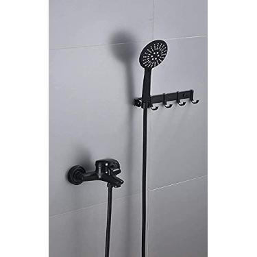 Imagem de ZLCO Torneira, sistema de chuveiro de banheiro com prateleira torneira de banho de mão e torneira de bico, conjunto misturador de chuveiro de chuva com cabeça de chuveiro conjunto de acabamento preto/G presente