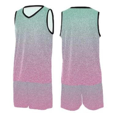 Imagem de CHIFIGNO Camiseta de basquete laranja com glitter, camiseta de futebol preta masculina, camiseta de basquete feminina PP-3GG, Glitter rosa turquesa, P