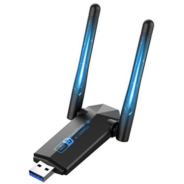 Imagem de Adaptador WiFi USB, ElecMoga 1300Mbps WiFi Dongle USB 3.0 Dual Band 5G/2.4G Adaptador de rede sem fio para desktop, laptop, duas antenas 5dBi, suporta Windows 11/10/8.1/8/7, Mac OS 10.9-10.15