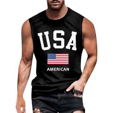 Imagem de Camiseta masculina 4th of July 1776 Muscle Tank Memorial Day Gym sem mangas para treino com bandeira americana, Preto - Bandeira dos EUA e América, 3G