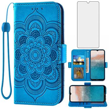 Imagem de Asuwish Capa de celular para Nokia C21 Plus com protetor de tela de vidro temperado e suporte de cartão de crédito flip de couro com suporte floral bolsa fólio acessórios para celular C 21 + C21+