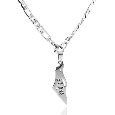 Imagem de Colar com mapa de Israel com estrela de Davi – joias judaicas, suporte com Israel e mostre apoio, joia de presente para homens, mulheres, aço inoxidável, 22 inch