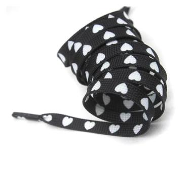 Imagem de Crianças Adulto Cadarços Sapato De Lona Amor Coração Cadarços Altos Laços Planos Tênis Cadarço(Color:Black,Size:140cm)