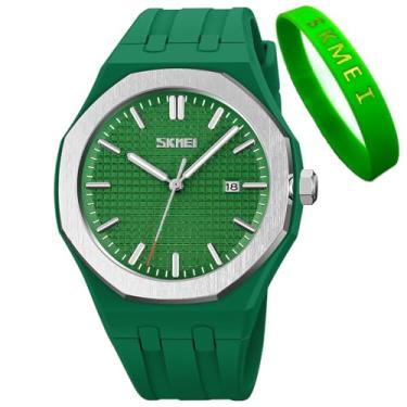 Imagem de SKMEI Relógio de pulso masculino de silicone, fácil de ler, à prova d'água, esportivo, casual, moderno, analógico, quartzo, luminoso, para pais, presente preto, G9299green, Tendência