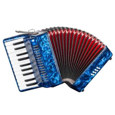 Imagem de BailingDS Acordeão 22 teclas 8 graves acordeão acordeão profissional acordeão presente para adultos estudantes acordeão 22 teclas de piano 8 acordeão baixo botão (vermelho)
