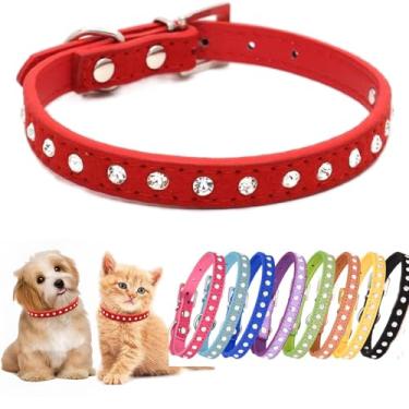 Imagem de Weimostar Coleira de cachorro com strass de cristal brilhante ajustável diamante filhote gato coleira vermelha média