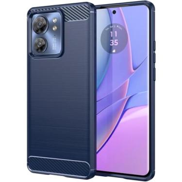Imagem de Capa Capinha Anti Impacto Para Motorola Edge 40 Normal Case Com Desenho Fibra De Carbono Shock Queda (Azul)