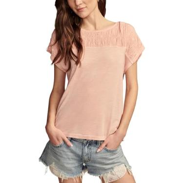 Imagem de Lucky Brand Camiseta feminina Smocked Schiffly Mixed Dolman, Amêndoa coral, P